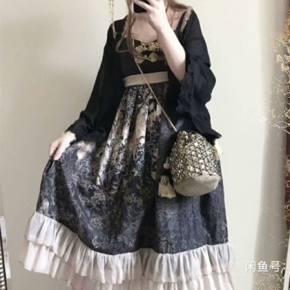 “Moon palace” Chinese style black and gold qi lolita JSK